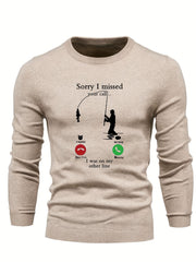 Fishing Pattern Novel Sweater Men's Casual Warm Stretch Crew Neck Pullover