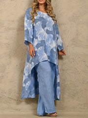 Floral Print Tunic Top & Wide Leg Pants Set