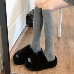 Solid Calf Socks Warm Knee High Socks Women's Stockings