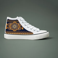 Ethnic Print High Top Canvas Sneakers, Non Slip Chunky Shoes