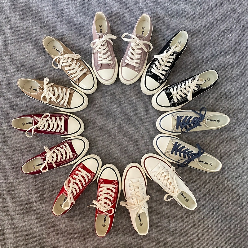Women's Canvas Lace Up Sneakers Comfortable Low Top Shoes