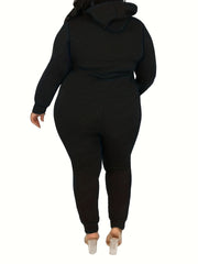 Plus Solid Zip Up Hoodie & Pants 2 Piece Set