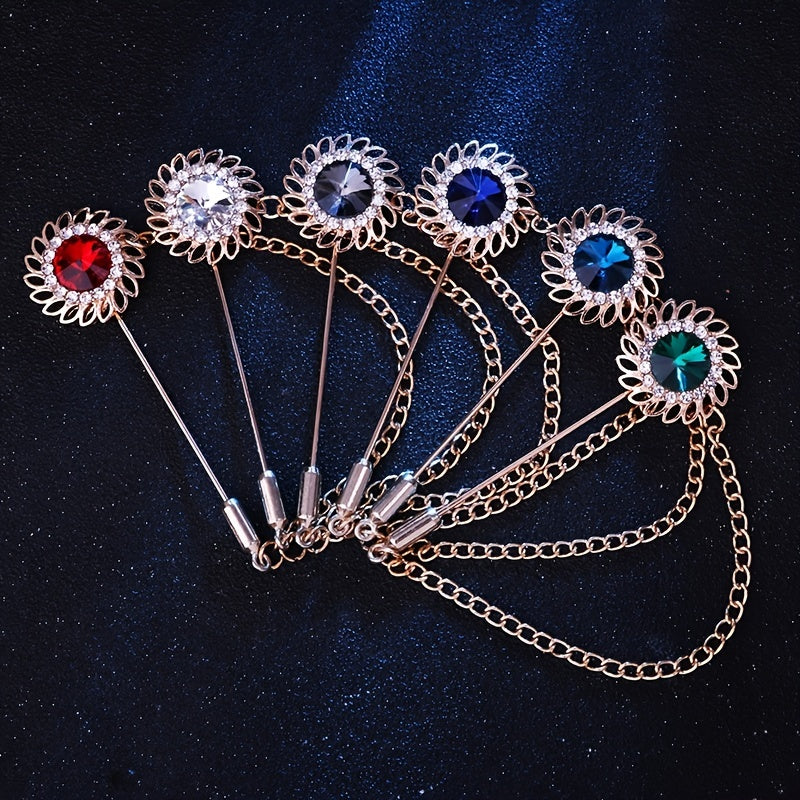 Men's Sunflower Long Brooch Pin Business Suit Jacket Accessories