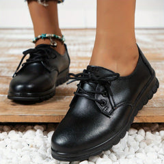 Women's Lace Up Faux Leather Flat Shoes Soft Sole Lightweight