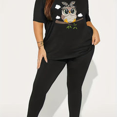 Cartoon Print Tee & Leggings Set