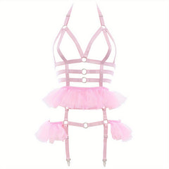 Women's Hollow Out Lace Mesh Halter Body Harness Belt