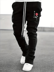 Flower & Japanese Letter Print Men's Drawstring Jogger Pants
