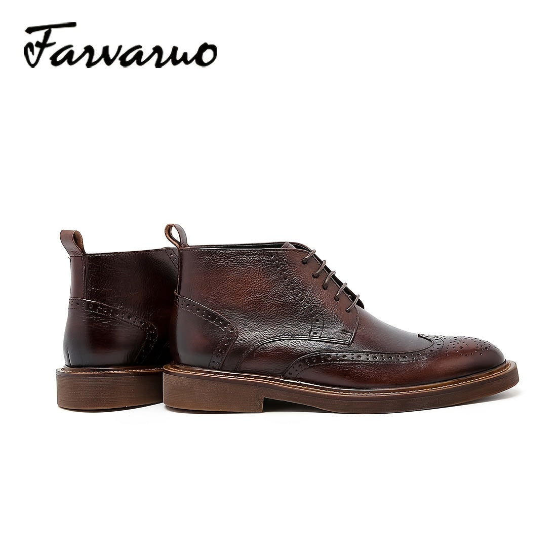 FARWARWO Leather Wing Tip Brogues Oxford Boots - Formal Dress Boots