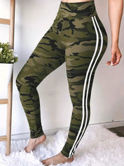 Women's Plus Size Camo Print Striped High Waisted Leggings