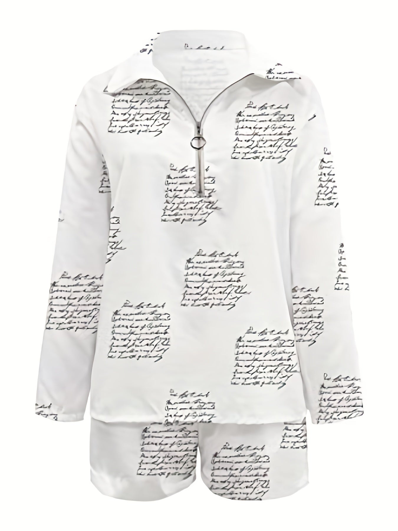 Letter Print Two piece Set Zip Up Top & Shorts Outfits