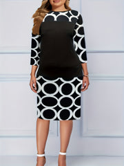 Geometric Print Round Neck Dress