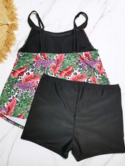 Vacay Tankini Set Leopard & Tropical Print Cami Top & Shorts Swimsuit