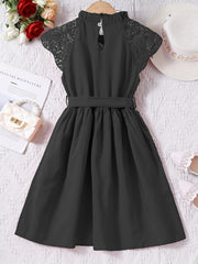 Girls Lace Princess Dress Frill Trim Neck Party Beach Vacation Summer Cloth