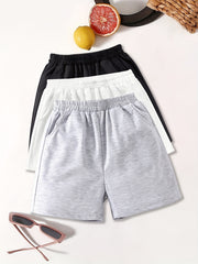3pcs Kid's Basic Shorts With Pockets Sports Casual Loose Fit Summer Sweatshorts