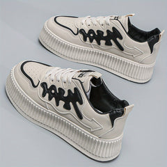 Women's Platform Skate Shoes Round Toe Lace Up Low Top Sneakers