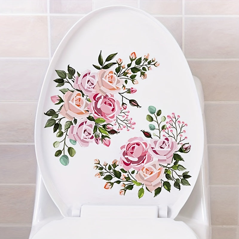 Plant Flowers Toilet Stickers Self Adhesive Bathroom Decor