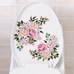 Plant Flowers Toilet Stickers Self Adhesive Bathroom Decor