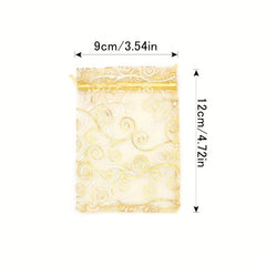 100pcs Golden Organza Gift Bags Drawstring for Wedding Party