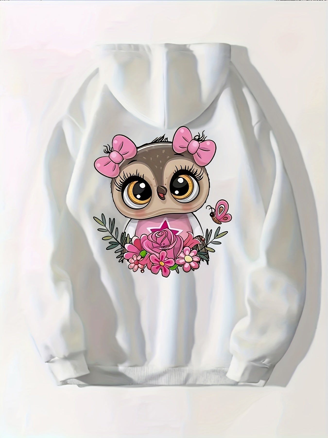 Cartoon Owl Print Hoodie Casual Hooded Sweatshirt for Winter & Fall