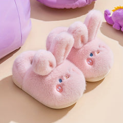 Rabbit Furry House Shoes For Girls Non Slip Soft Bottom Walking Shoes