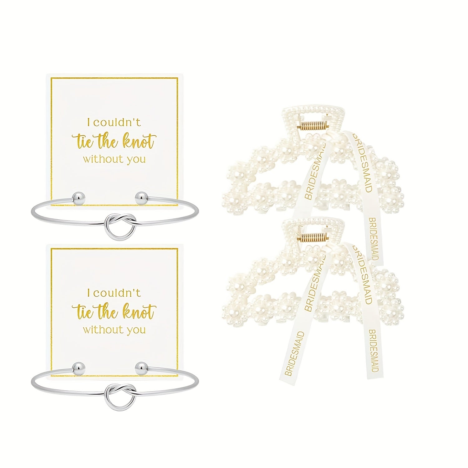 4pcs Bridesmaid Proposal Hair Claw Clips & Knot Bracelet Set