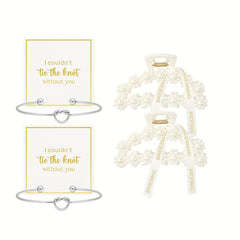 4pcs Bridesmaid Proposal Hair Claw Clips & Knot Bracelet Set