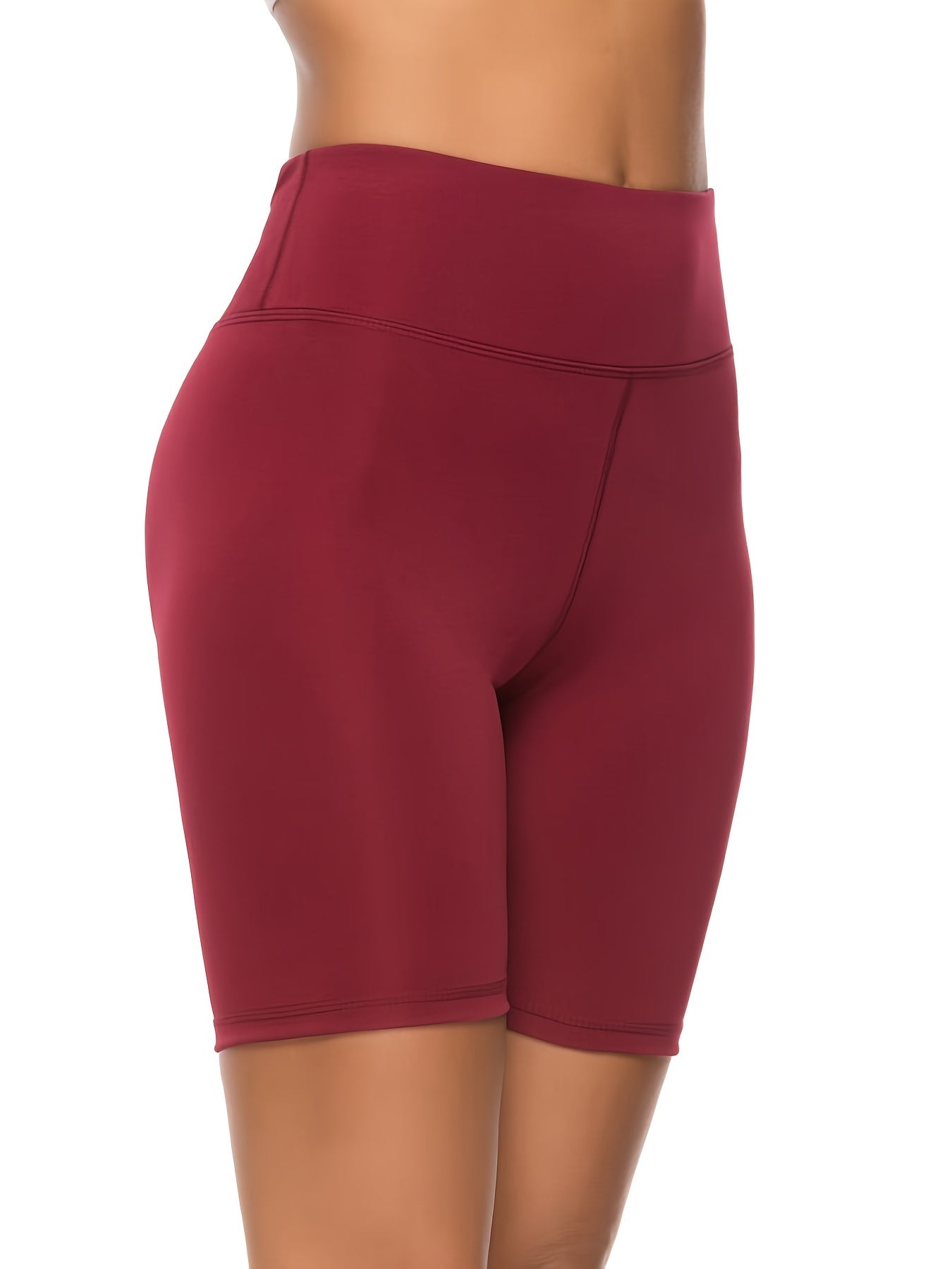 High Waist Yoga Sports Pants Red Stretchy Side Stitching Short Pants