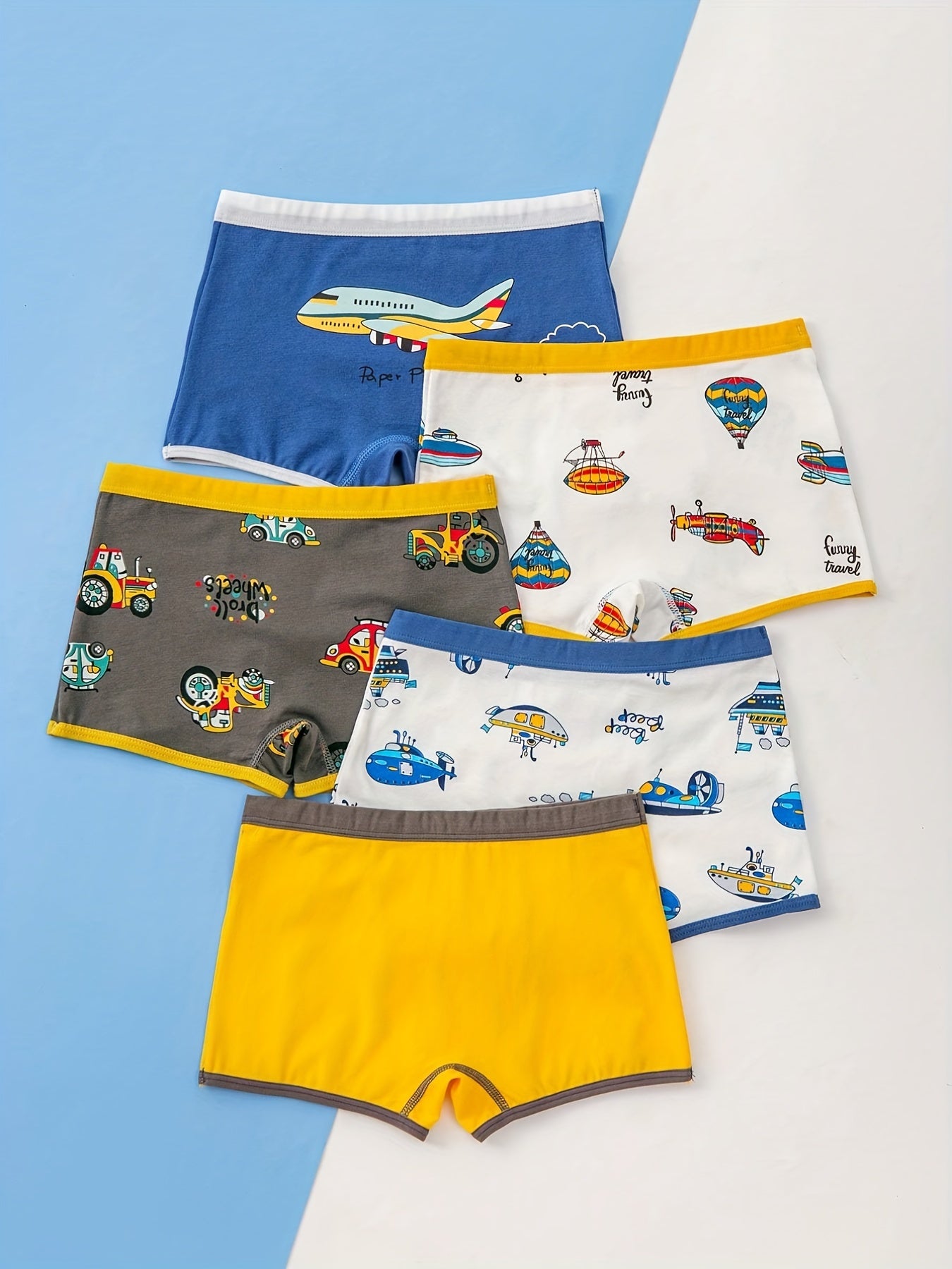 5pcs Boy's Cotton Boxer Briefs Dinosaurs Print Elastic Waist Shorts