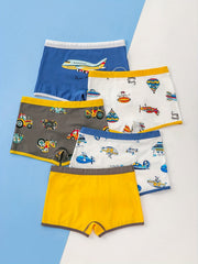 5pcs Boy's Cotton Boxer Briefs Dinosaurs Print Elastic Waist Shorts