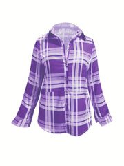 Plaid Print Button Up Long Sleeve Blouse