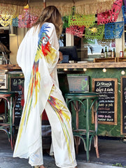 Parrot Print V Neck Cover Up & Pants 2 Piece Set