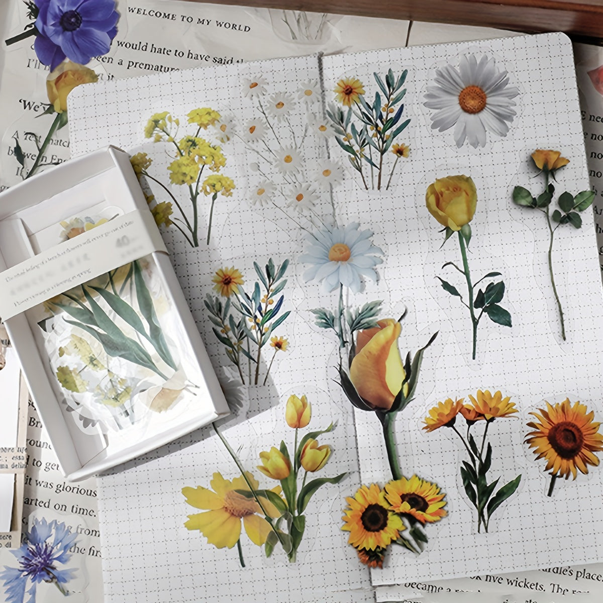 Waterproof Retro Plants Flowers Girls Sticker Set