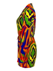 Abstract Print Romper Jumpsuit Boho Drawstring Waist Long Sleeve Romper