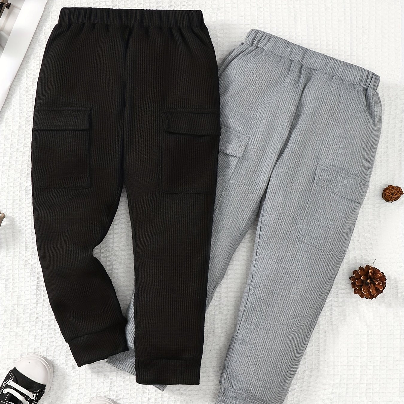Boys Casual Cargo Pants Elastic Waist Jogger Pants With Pocket