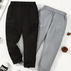 Boys Casual Cargo Pants Elastic Waist Jogger Pants With Pocket