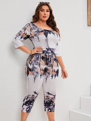 Tie Dye Top & Shorts Set Women's Casual Two Piece Outfits