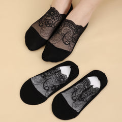 3 Pairs Women's Lace Floral Trim Hidden Socks
