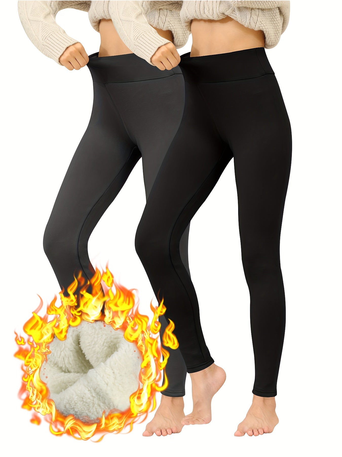 Solid Fleece Lined Yoga Leggings High Waist Sports Pants