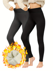 Solid Fleece Lined Yoga Leggings High Waist Sports Pants