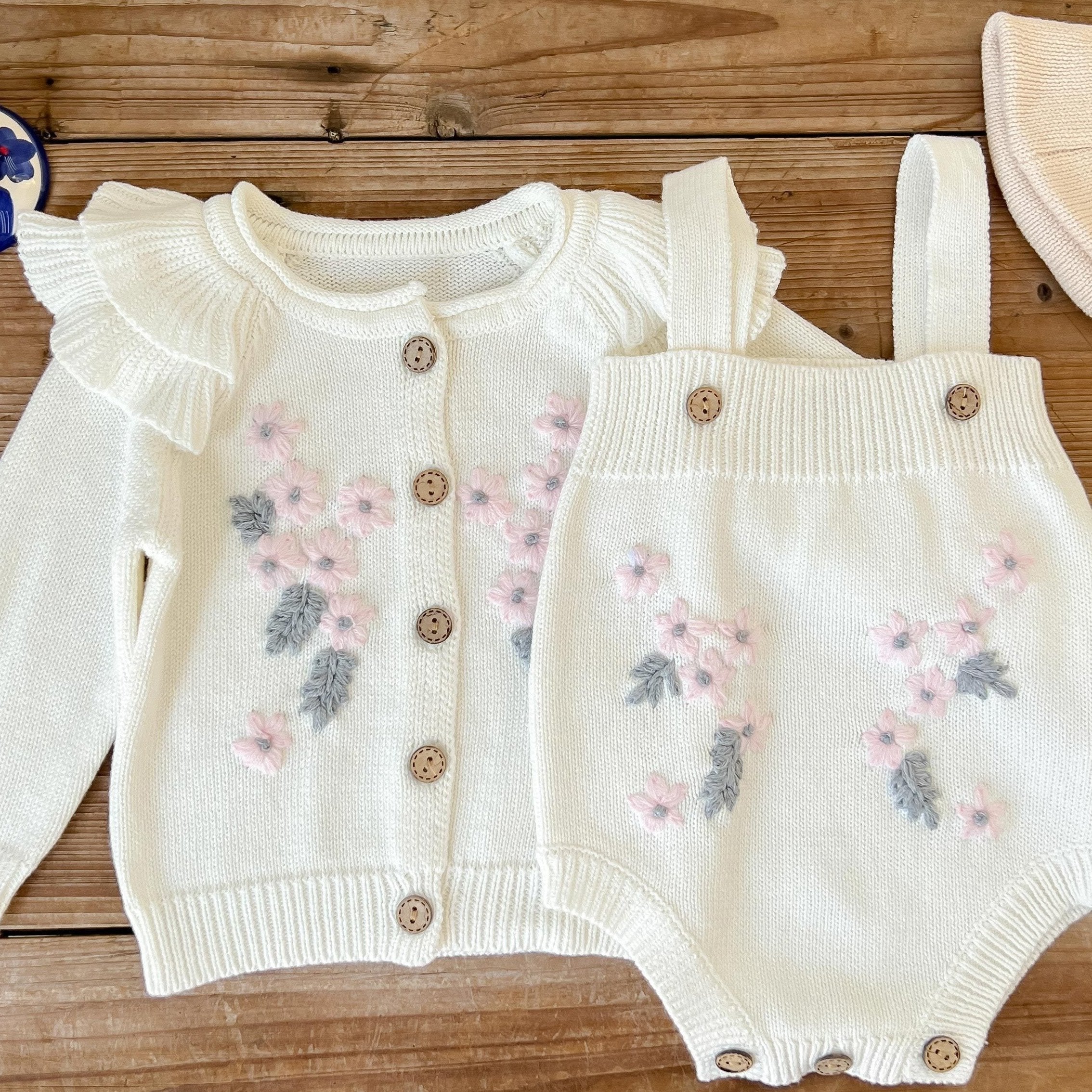 Baby Girl's Flower Print Coat & Suspender Romper Set
