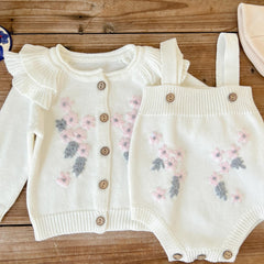 Baby Girl's Flower Print Coat & Suspender Romper Set