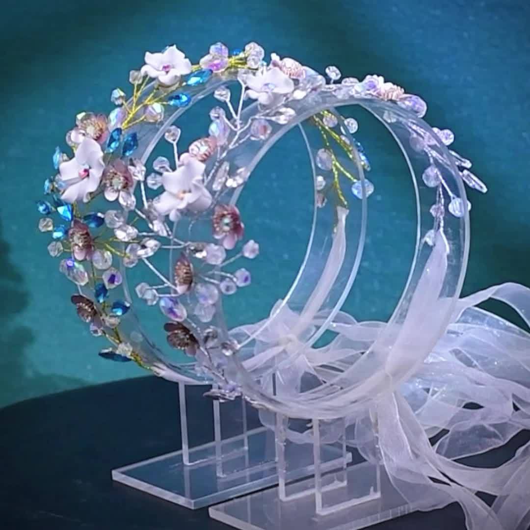 Whimsical Floral Bridal Headband with Sparkling Accents