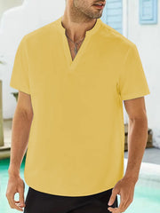 Men's Casual V-neck Short Sleeve Shirt for Summer Vacation