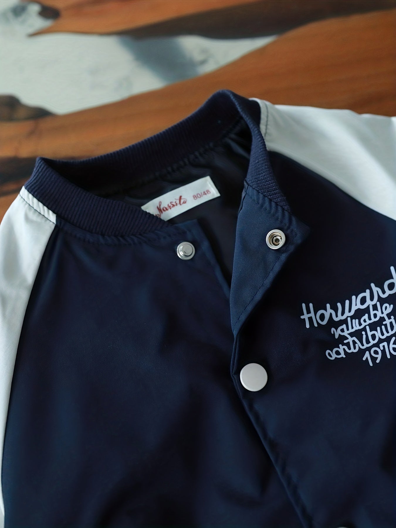 Boys Letter Print Button Down Baseball Jacket