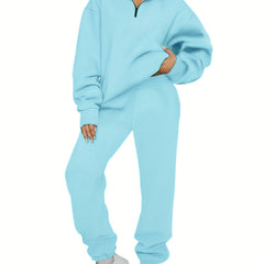Zip Up Pullover Top & Joggers Set for Women