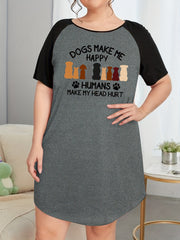 Dogs & Slogan Print Nightdress Tee Sleep Dress
