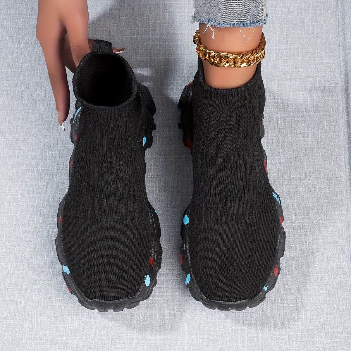 Women's High Top Sock Sneakers Comfy Knitted Sports Shoes