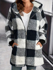 Plaid Print Hooded Jacket Zip Up Outerwear