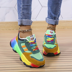 Rainbow Lace Up Patchwork Shoes Sports Fitness Running Shoes Women's Sport Shoes
