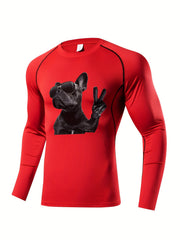 Skeleton Pattern Compression Solid Shirts Men's Long Sleeve Athletic Baselayer